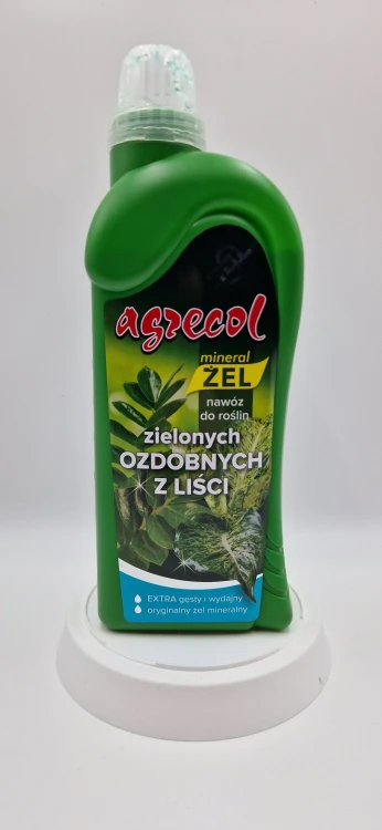 Rośliny Zielone Przód (20260120_140437.jpg): Nawóz Mineral Żel do roślin zielonych ozdobnych z liści Agrecol o gęstej formule.