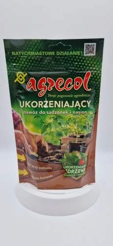 Przód (20260120_153731.jpg): Nawóz ukorzeniający do sadzonek i nasion Agrecol w saszetce.