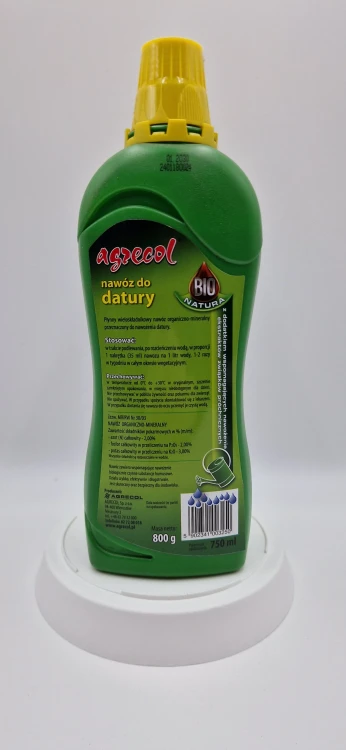 Tył – Datura Tylna etykieta organicznego nawozu Agrecol Bio Natura do datury z instrukcją.