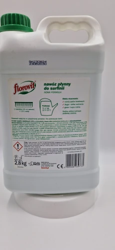 2,8 kg Tył (20260120_155153.jpg): Skład NPK i instrukcja stosowania nawozu do surfinii Florovit 2,8 kg.