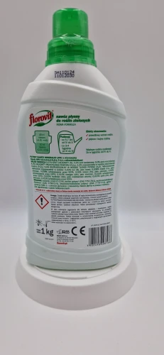 Tył (20260120_154821.jpg): Instrukcja stosowania nawozu do roślin zielonych Florovit 1 kg z nową formułą.