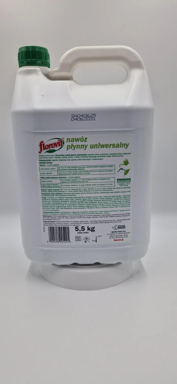 Tył (20260121_113608.jpg): Instrukcja stosowania nawozu uniwersalnego Florovit 5,5 kg do upraw gruntowych i doniczkowych.