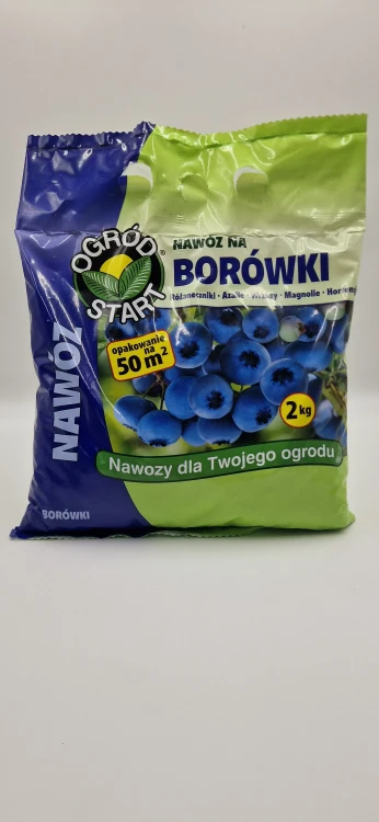 Przód (20260121_120001.jpg): Nawóz na borówki i rośliny kwaśnolubne Ogród Start 2 kg wystarczający na 50 m2.