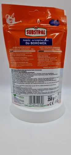 Zasady nawożenia dolistnego i doglebowego borówek na tylnej etykiecie produktu Substral.