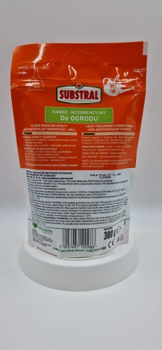 Instrukcja stosowania i skład NPK nawozu uniwersalnego do ogrodu Substral na odwrocie.