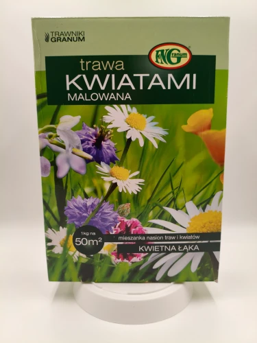 Pudełko trawy Kwiatami Malowana Granum z grafiką polnych kwiatów i stokrotek.