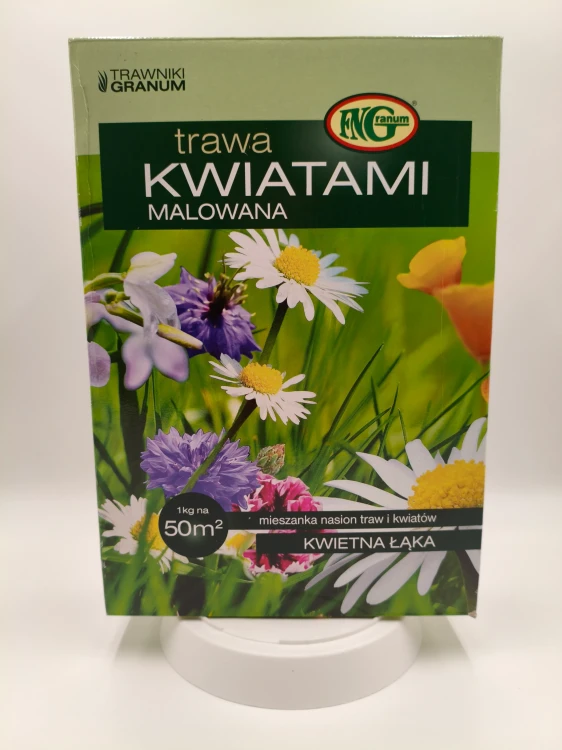 Pudełko trawy Kwiatami Malowana Granum z grafiką polnych kwiatów i stokrotek.