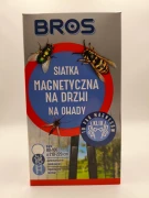 Front opakowania białej siatki magnetycznej BROS skutecznie chroniącej przed muchami, komarami i osami, z magnetycznym systemem automatycznego zamykania.