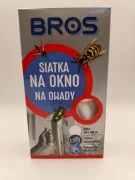Front opakowania białej siatki na okno BROS o wymiarach 150x180 cm, chroniącej przed owadami, z widocznym napisem "łatwy montaż bez narzędzi".
