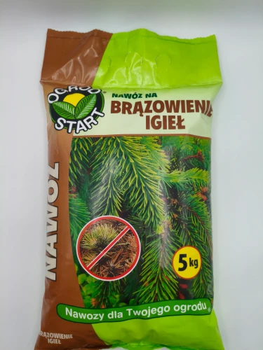 Opakowanie 5kg nawozu Ogród Start na brązowienie igieł, widok z przodu