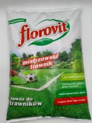Przednia strona dużego opakowania 10kg nawozu do trawników Florovit mistrzowski trawnik na około 335 m2