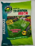 Przednia strona opakowania nawozu Ogród Start na trawnik mech z dodatkiem żelaza, worek 10 kg przeznaczony na 250 m2