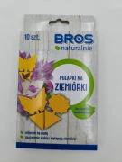 Przód opakowania pułapek lepowych na ziemiórki BROS naturalnie, 10 sztuk żółtych lepów bez środków owadobójczych