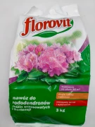 Przód opakowania nawozu do rododendronów, roślin wrzosowatych i hortensji Florovit 3 kg, wydajnego na około 90 metrów kwadratowych