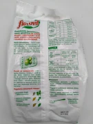 Tylna strona opakowania kompleksowego nawozu granulowanego Florovit 3 kg do rododendronów z instrukcją stosowania, wskazówkami i tabelą dawkowania