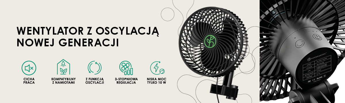 Herbgarden Oscillating Clip Fan 10W 3-speed fi 150mm - wentylator mieszający z klipsem